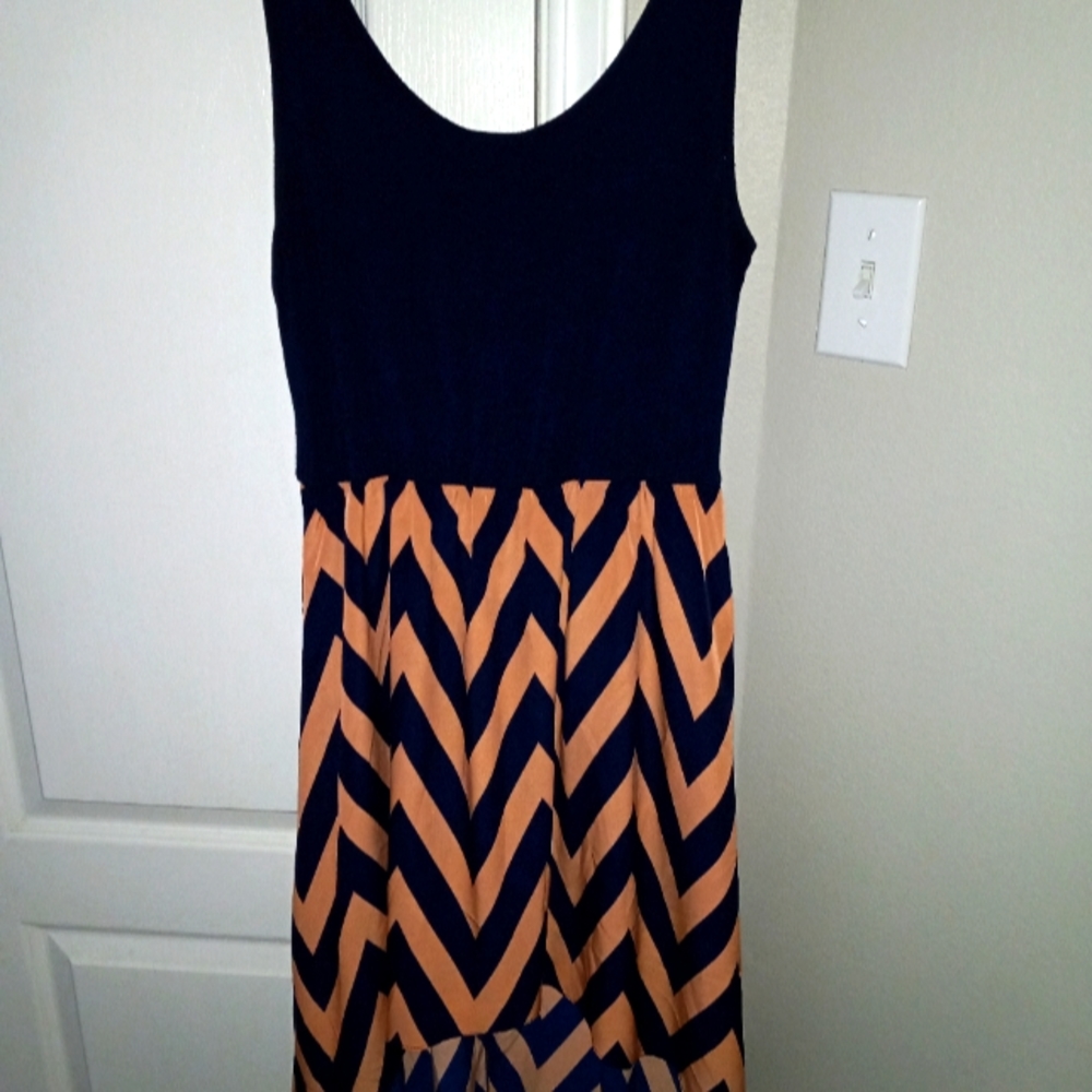 Navy & Peach/Pink High Low Dress